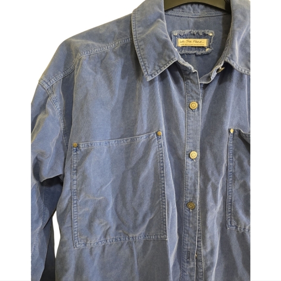 We The Free People Baby Cord Buttondown Shirt Electric Indigo Oversized Large - Picture 5 of 9
